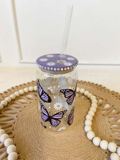 Butterfly Daisy beer can glass