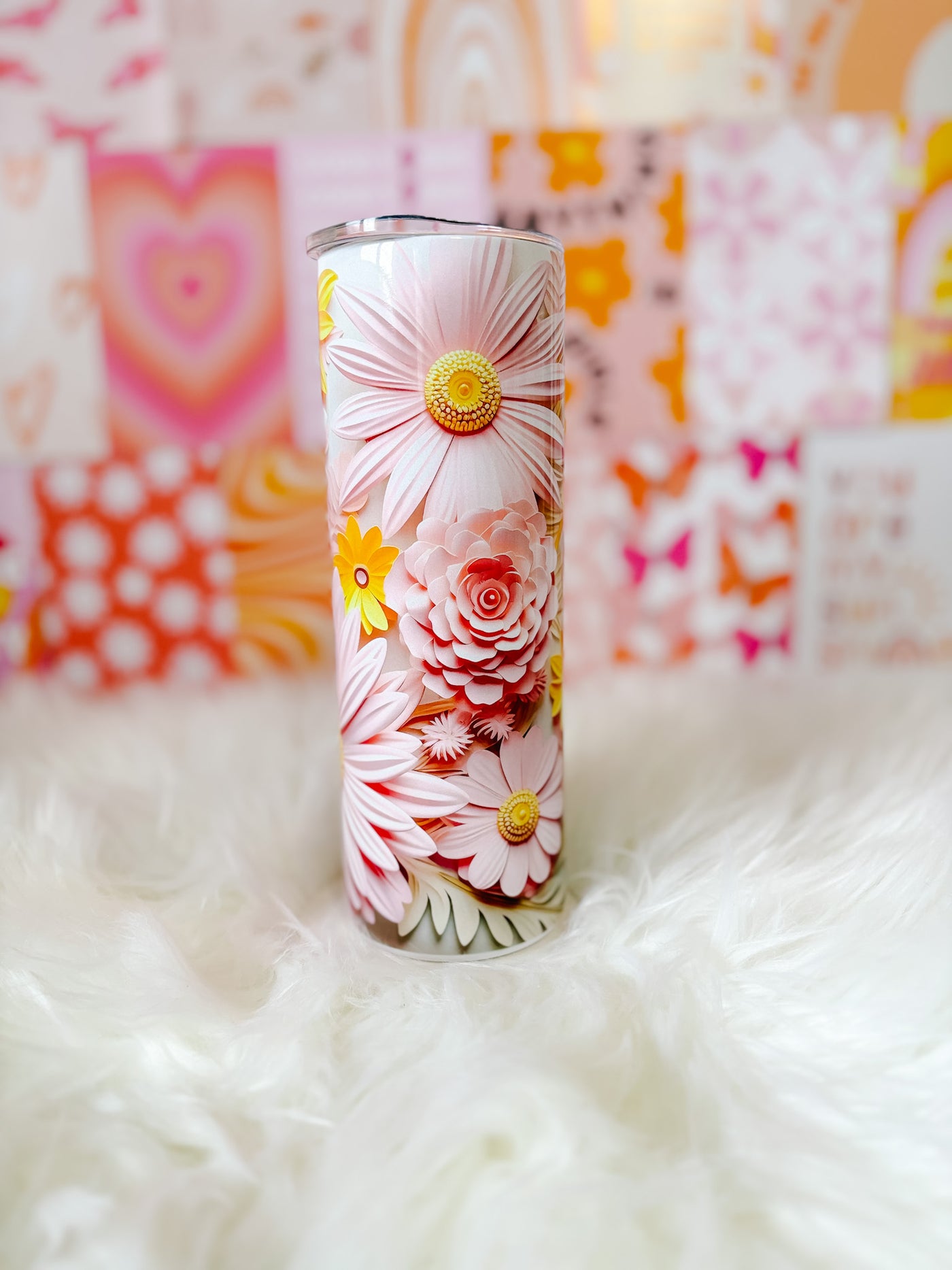 3D flower 20 oz stainless steel tumbler