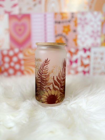 Sunflower 16oz frosted  glass cup