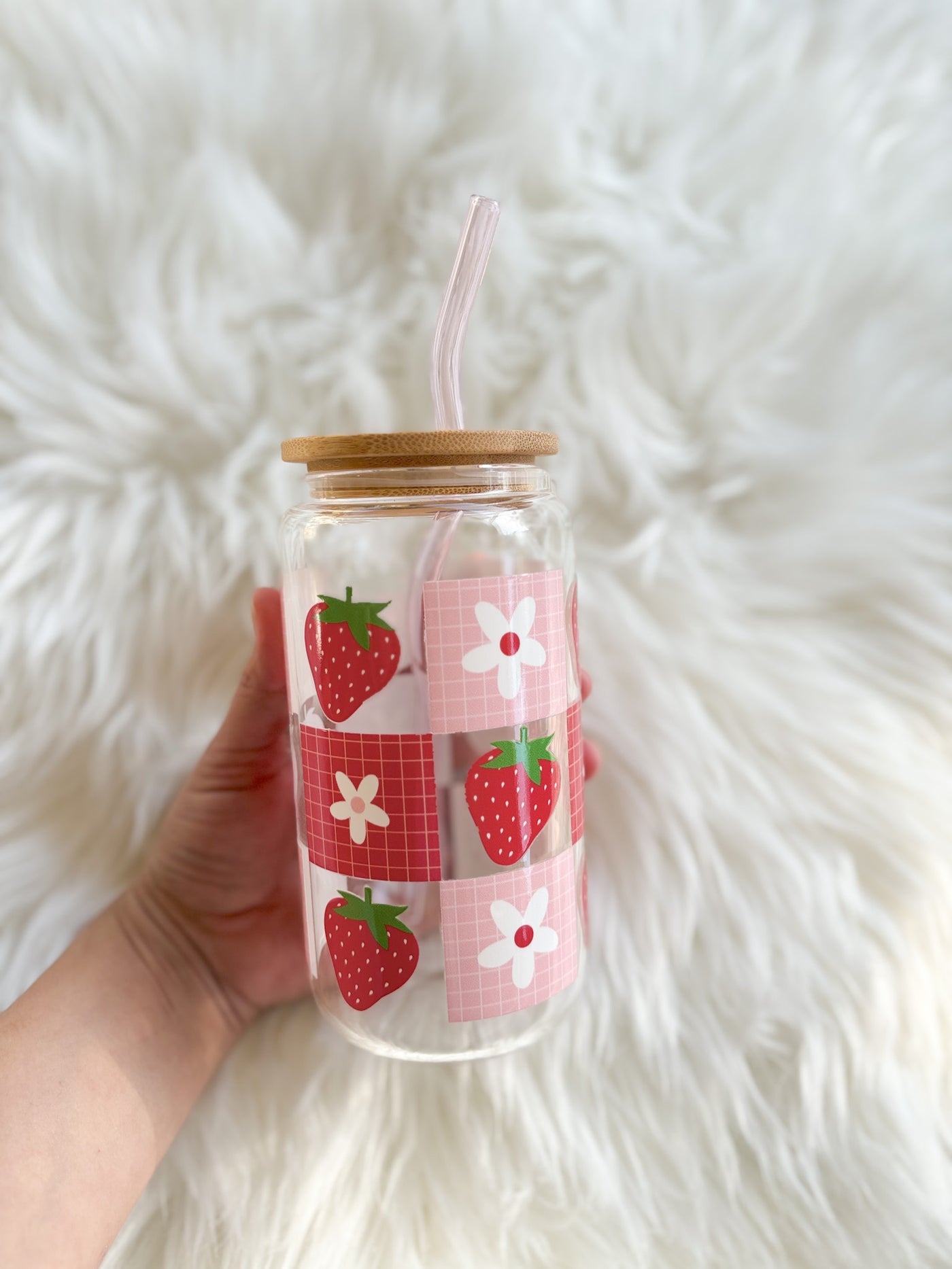 Strawberry can glass/ choose your design