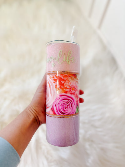 Mom life 20 oz glitter tumbler