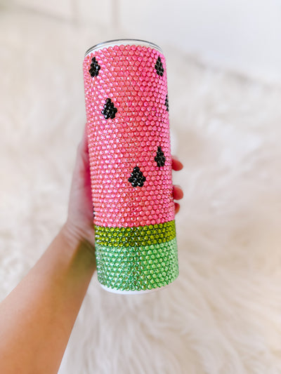 Watermelon Rhinestone 20 oz skinny tumbler - Blinged Out Tumbler