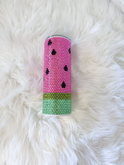 Watermelon Rhinestone 20 oz skinny tumbler - Blinged Out Tumbler